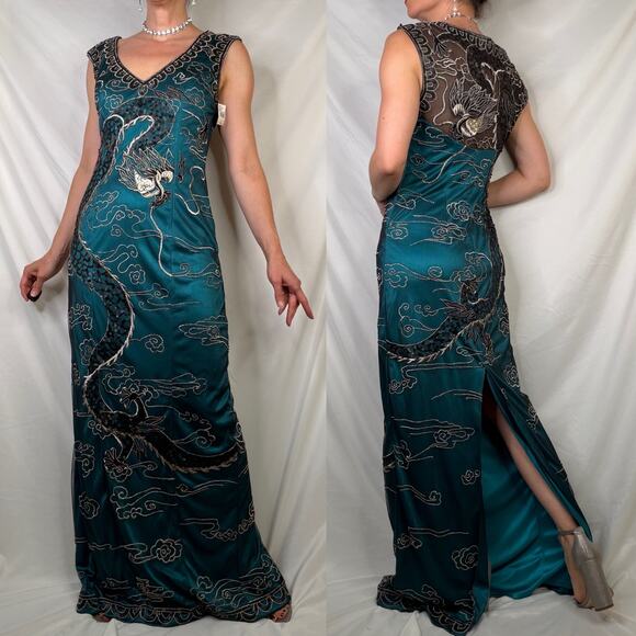 New Sue Wong Nocturne embroidered dragon maxi dress long gown cocktail nwt 2 - Picture 14 of 16